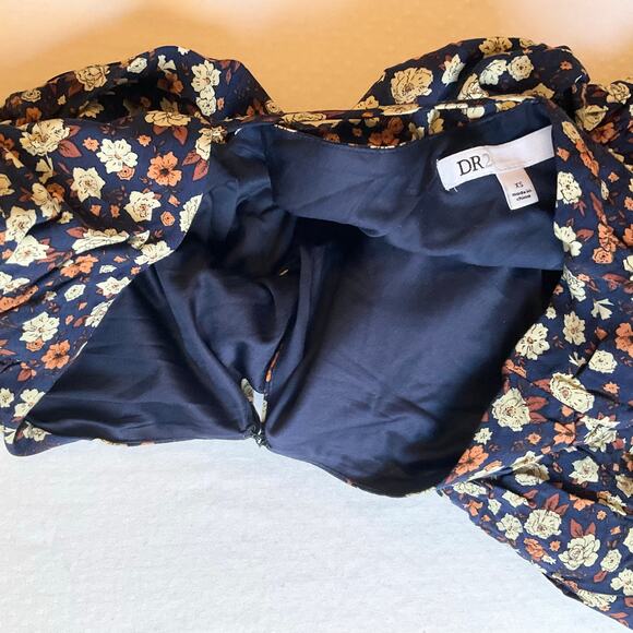DR2 Women Mini Dress size XS ShortSleeve V-neck Pockets Floral Blue & Yellow - Picture 6 of 10